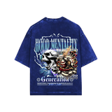 THE HOOD MENTALITY ROYAL BLUE ACID WASH OVERSIZED TEE