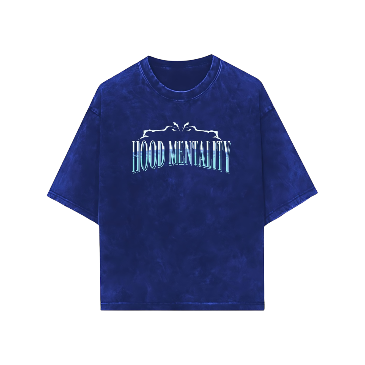 THE HOOD MENTALITY ROYAL BLUE ACID WASH OVERSIZED TEE
