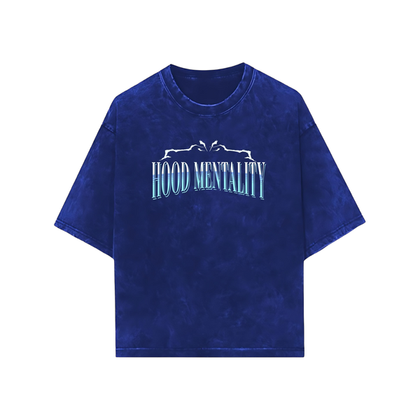 THE HOOD MENTALITY ROYAL BLUE ACID WASH OVERSIZED TEE