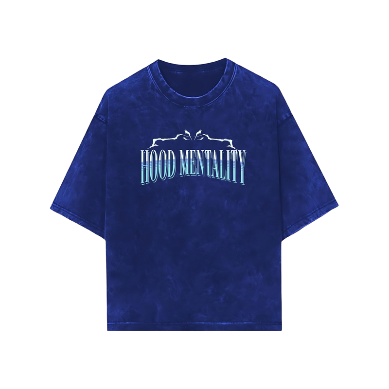 THE HOOD MENTALITY ROYAL BLUE ACID WASH OVERSIZED TEE